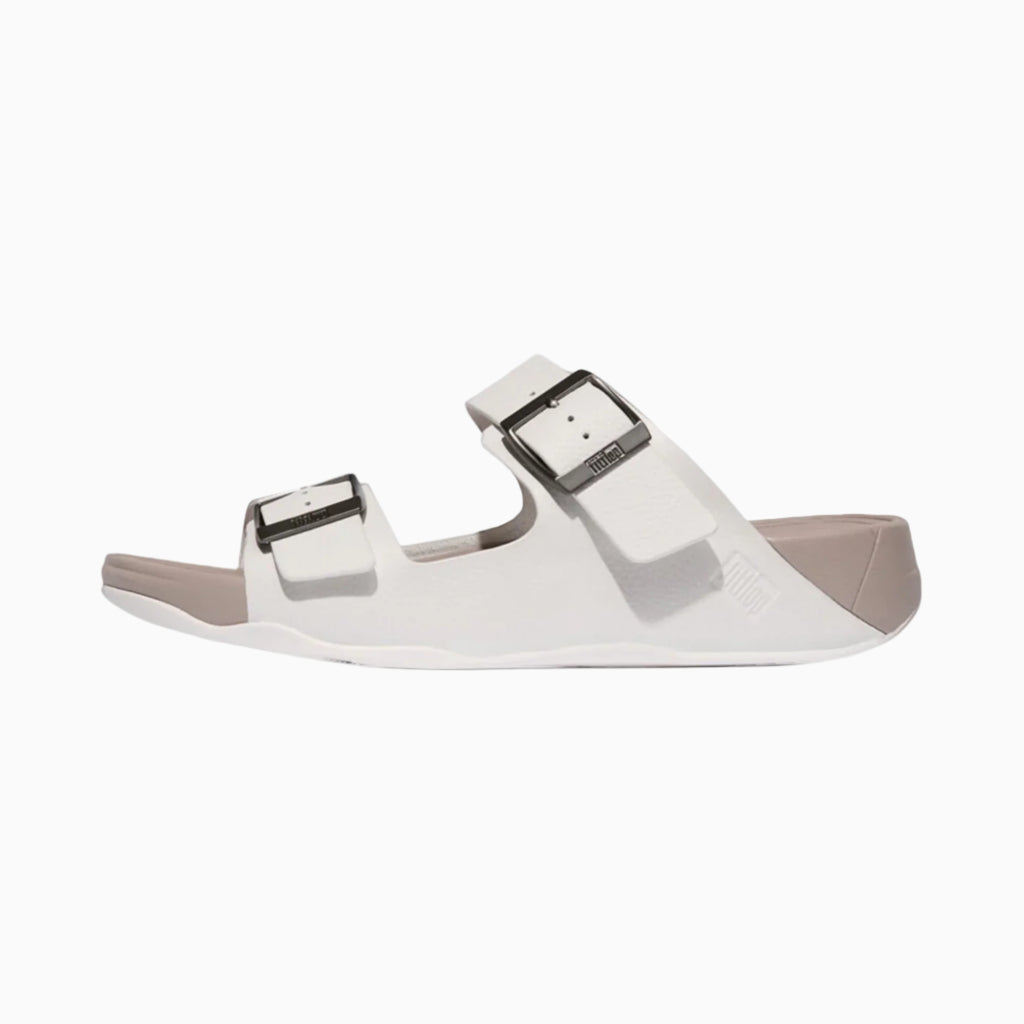 Fitflop Gogh Moc Mens Buckle Tumbled-Leather Slides Urban White - Sole Therapy