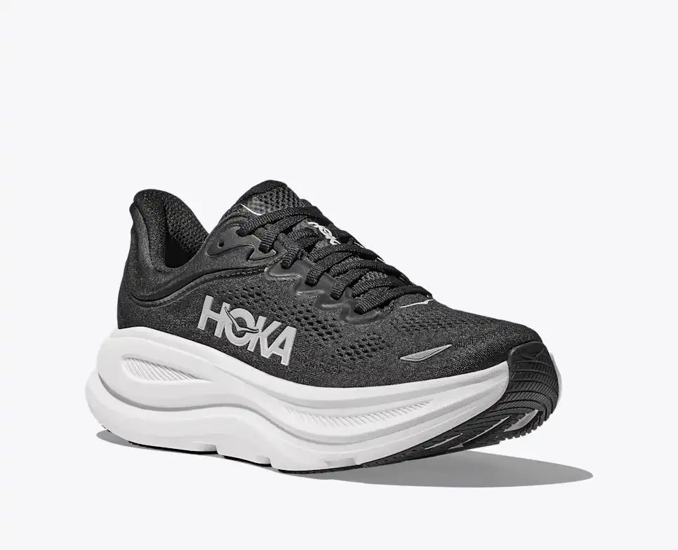 HOKA MENS BONDI 9 ROAD RUNNING BLACK / WHITE - Sole Therapy