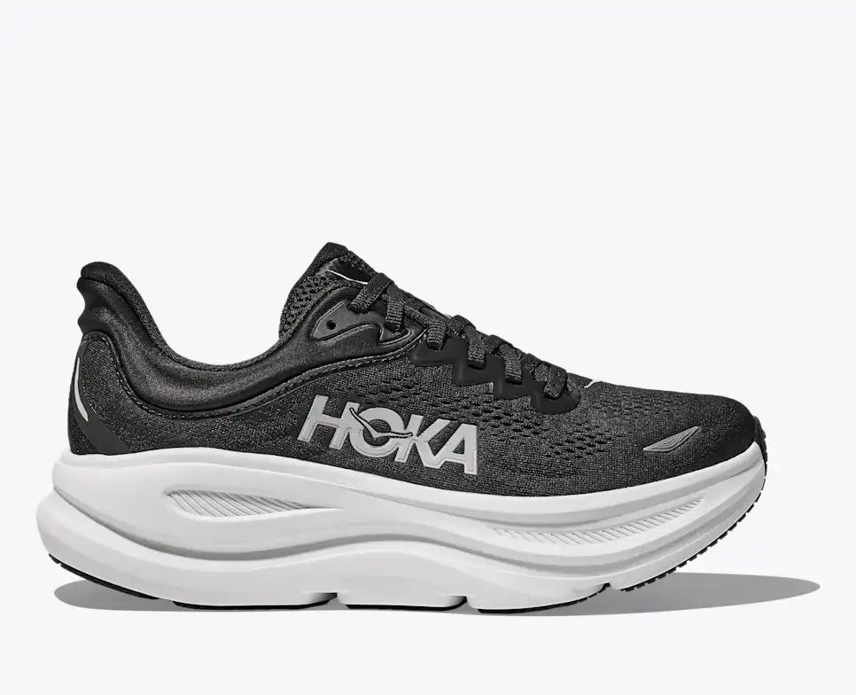 HOKA MENS BONDI 9 ROAD RUNNING BLACK / WHITE - Sole Therapy
