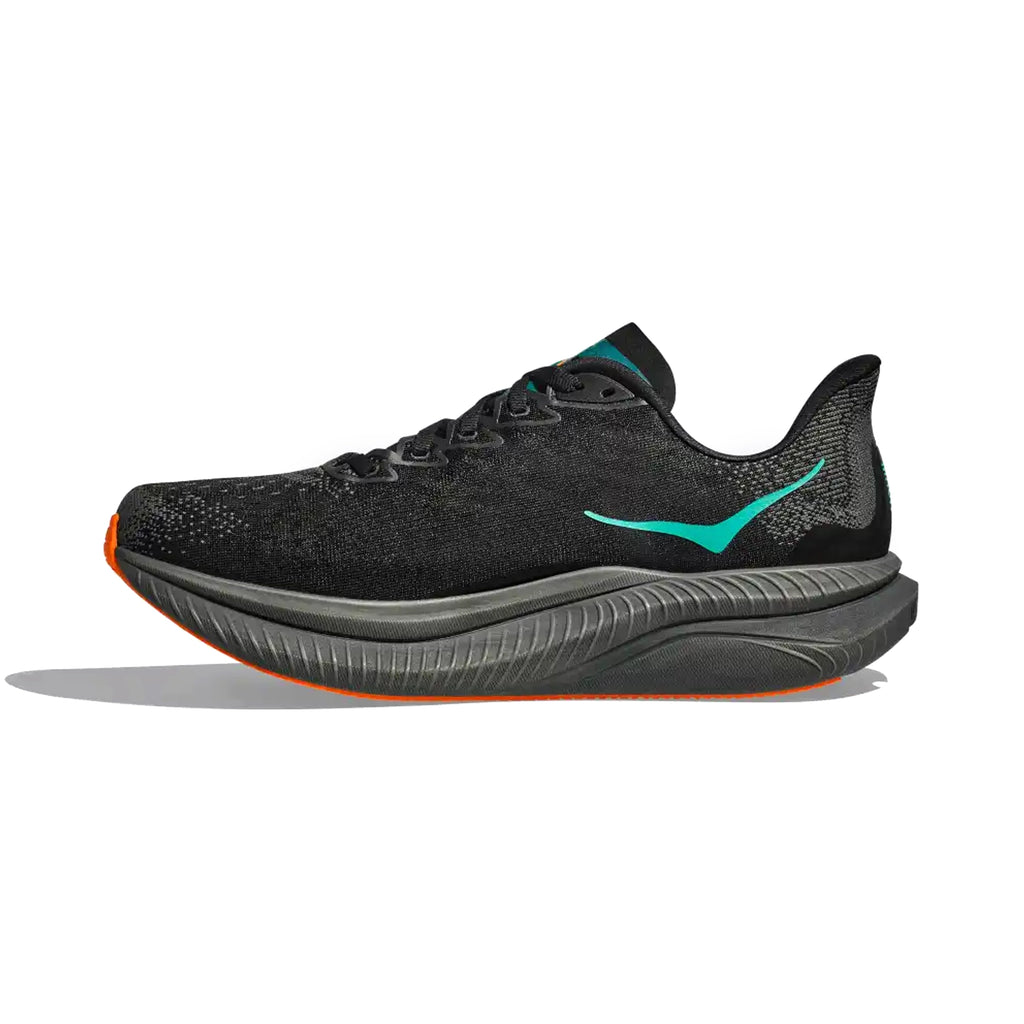 HOKA MENS RUNNING SHOES MACH6 BLACK/ELECTRIC TANGERINE - Sole Therapy