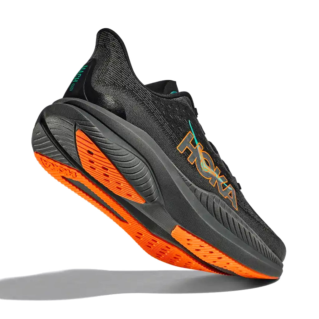 HOKA MENS RUNNING SHOES MACH6 BLACK/ELECTRIC TANGERINE - Sole Therapy