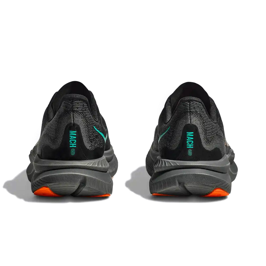 HOKA MENS RUNNING SHOES MACH6 BLACK/ELECTRIC TANGERINE - Sole Therapy