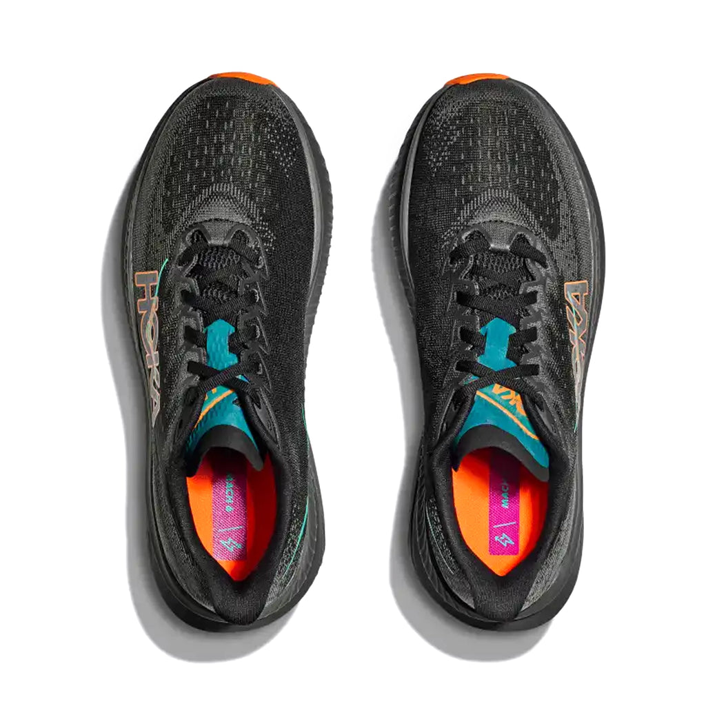 HOKA MENS RUNNING SHOES MACH6 BLACK/ELECTRIC TANGERINE - Sole Therapy