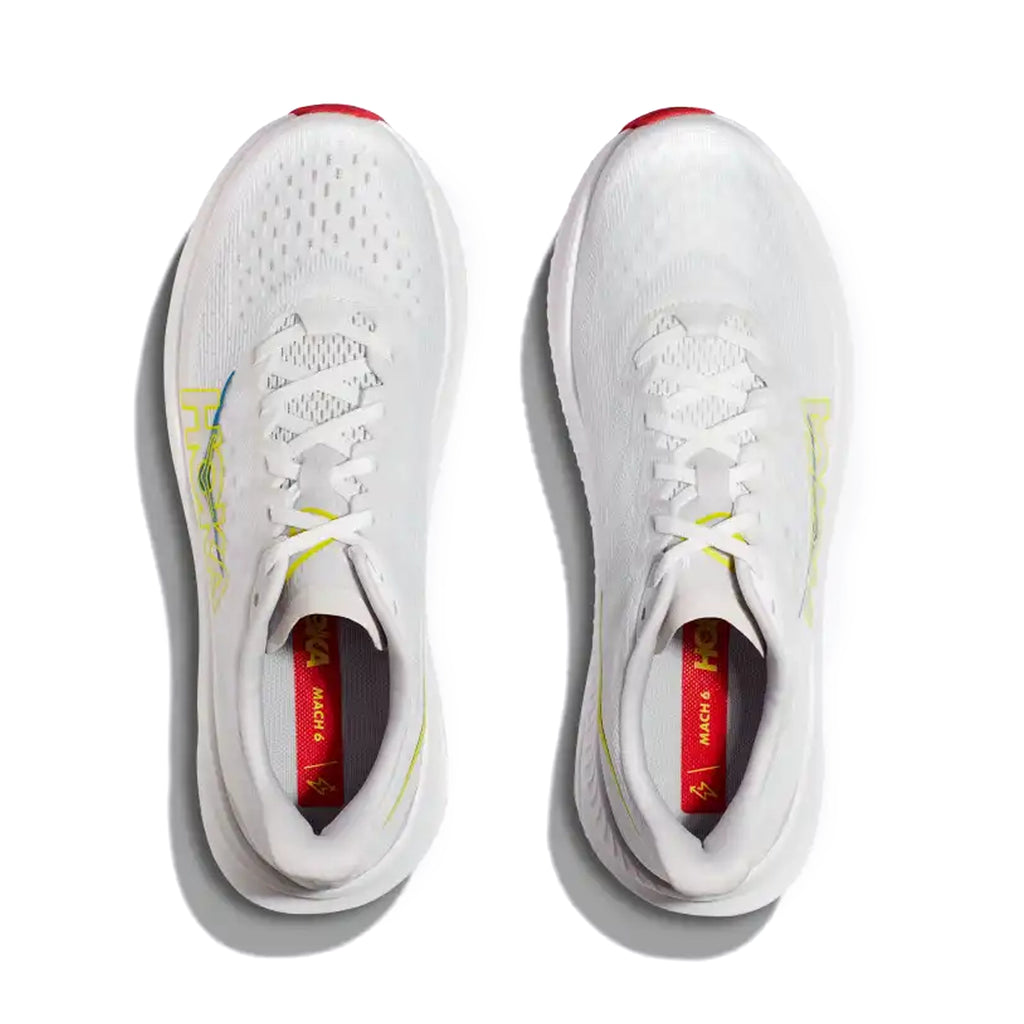 HOKA MENS RUNNING SHOES MACH6 WHITE/NIMBUS CLOUD - Sole Therapy