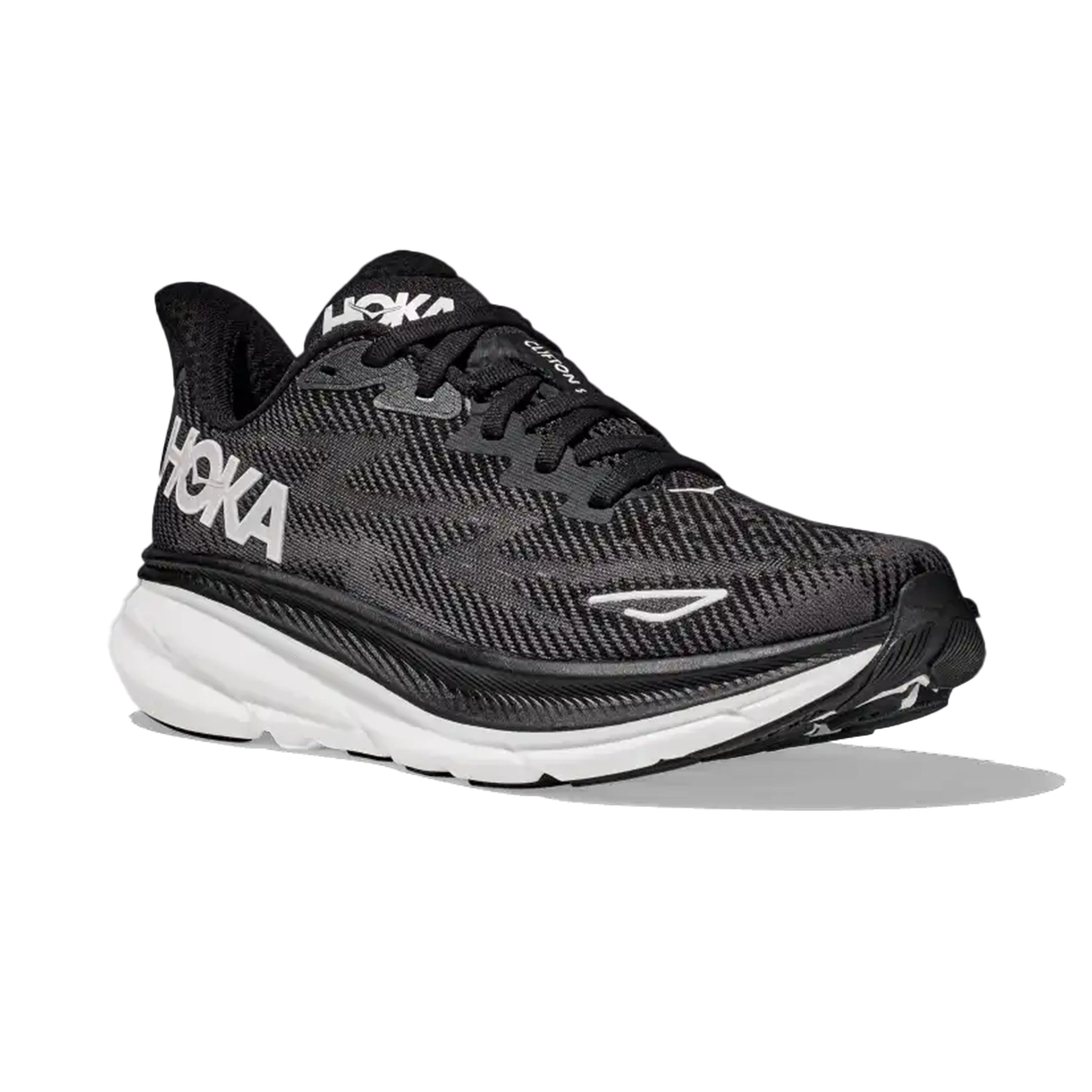 HOKA WOMEN'S RUNNING SHOES CLIFTON 9 BLACK/WHITE - Sole Therapy