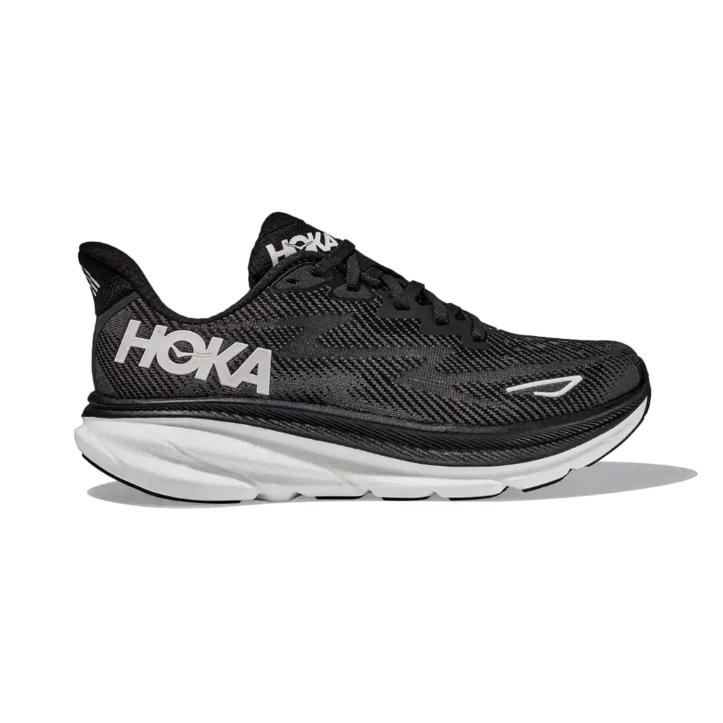HOKA WOMEN'S RUNNING SHOES CLIFTON 9 BLACK/WHITE - Sole Therapy