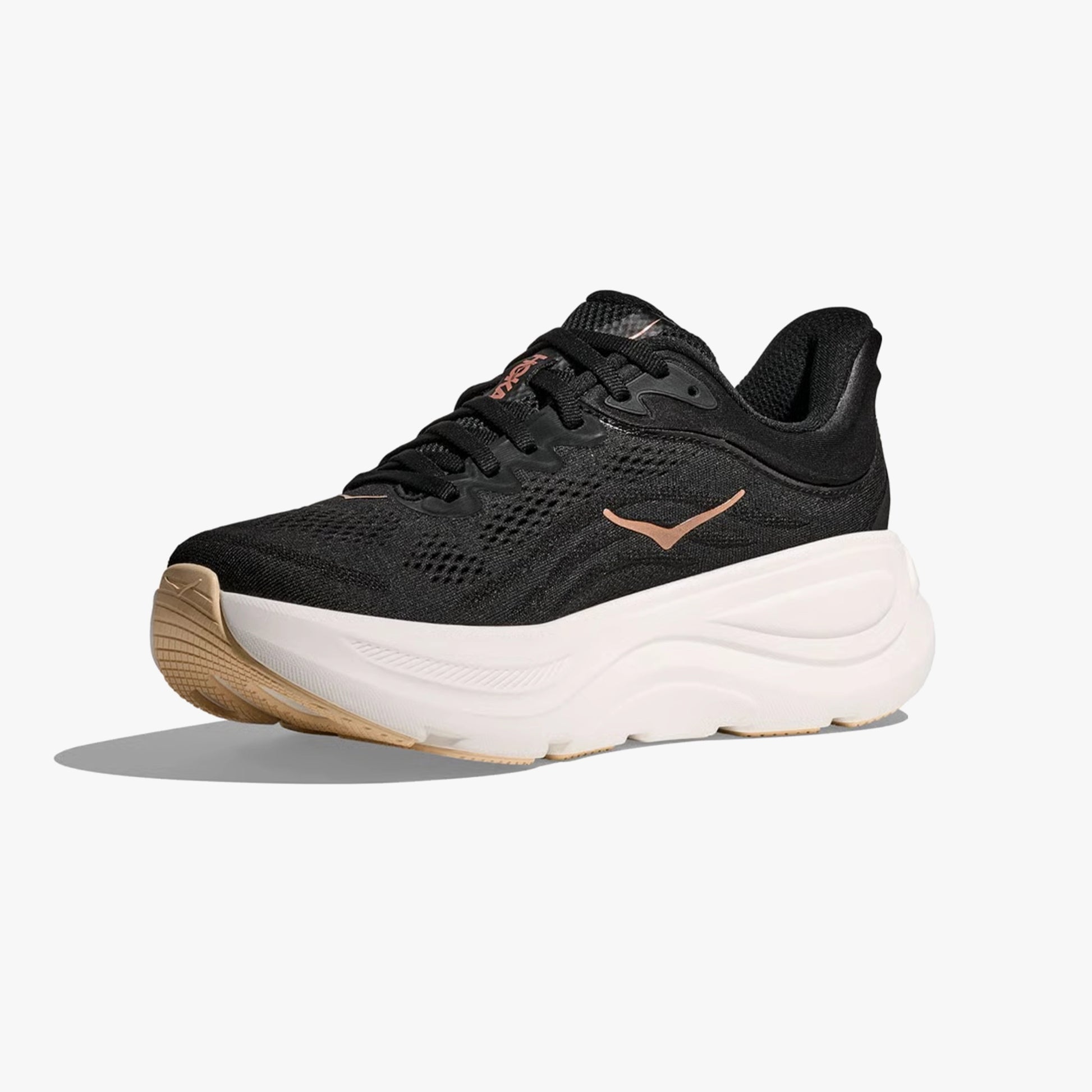 HOKA WOMENS BONDI 9 ROAD RUNNING BLACK / ROSE GOLD - Sole Therapy
