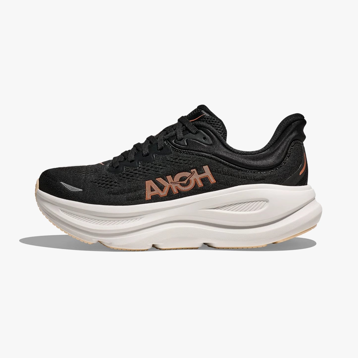 HOKA WOMENS BONDI 9 ROAD RUNNING BLACK / ROSE GOLD - Sole Therapy