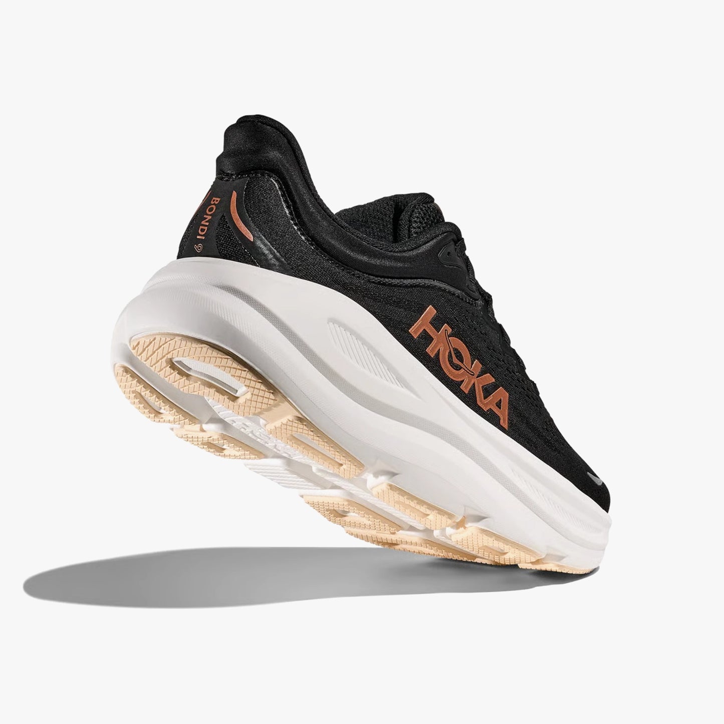 HOKA WOMENS BONDI 9 ROAD RUNNING BLACK / ROSE GOLD - Sole Therapy