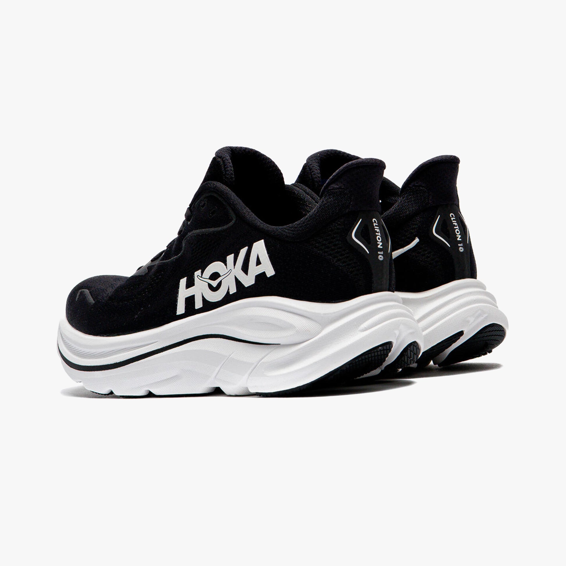 HOKA WOMENS CLIFTON 10 ROAD RUNNINGBLACK / WHITE - Sole Therapy
