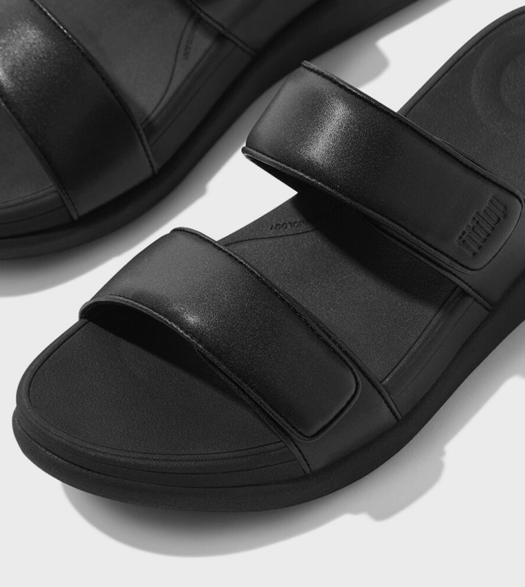 FITFLOP LADIES LEATHER H-BAR SLIDES ALL BLACK