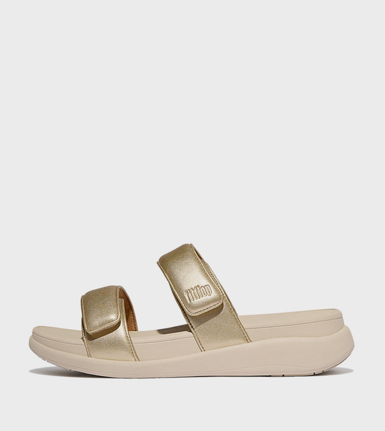 FITFLOP LADIES LEATHER H-BAR SLIDES PLATINO