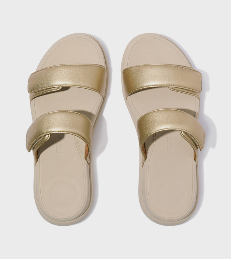 FITFLOP LADIES LEATHER H-BAR SLIDES PLATINO