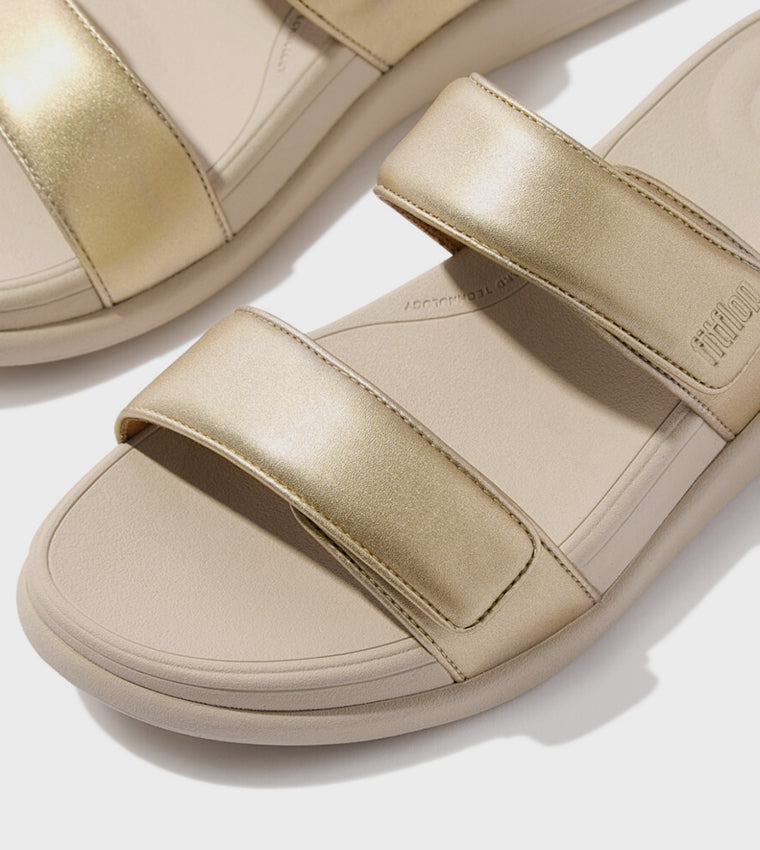 FITFLOP LADIES LEATHER H-BAR SLIDES PLATINO