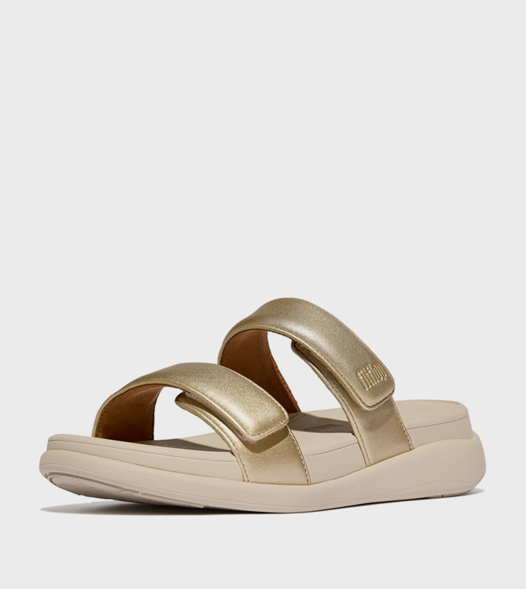 FITFLOP LADIES LEATHER H-BAR SLIDES PLATINO