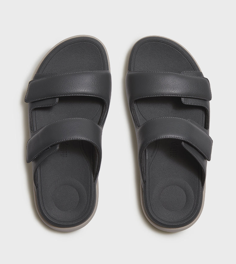 FITFLOP  GO MENS ADJUSTABLE TWO-BAR SLIDES CHARCOAL
