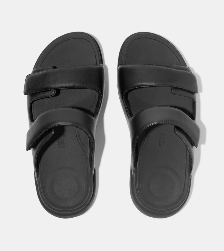FITFLOP  GO MENS ADJUSTABLE TWO-BAR SLIDES ALL BLACK