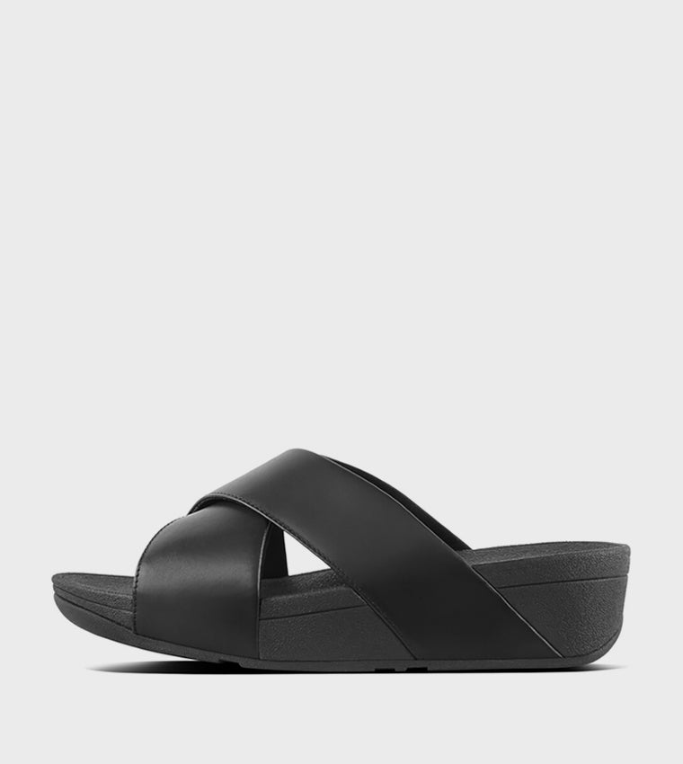 LULU CROSS SLIDE SANDALS - LEATHER BLACK
