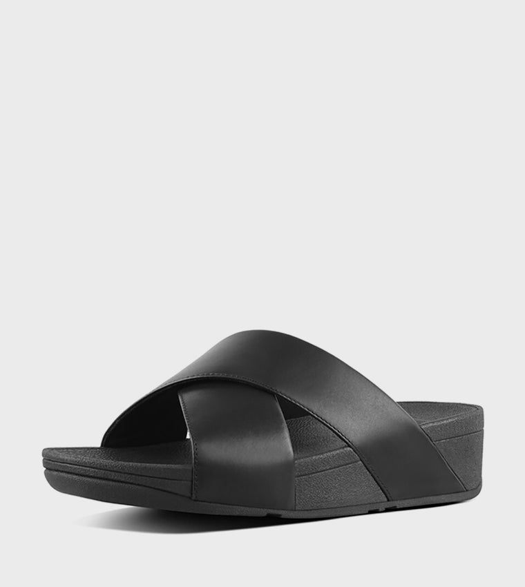 LULU CROSS SLIDE SANDALS - LEATHER BLACK
