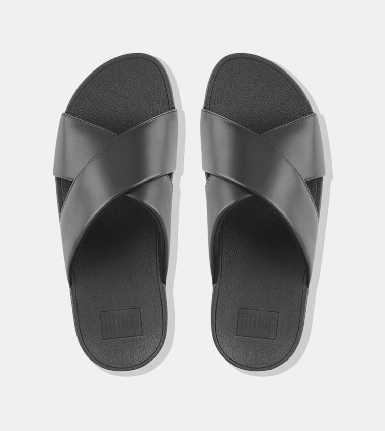 LULU CROSS SLIDE SANDALS - LEATHER BLACK
