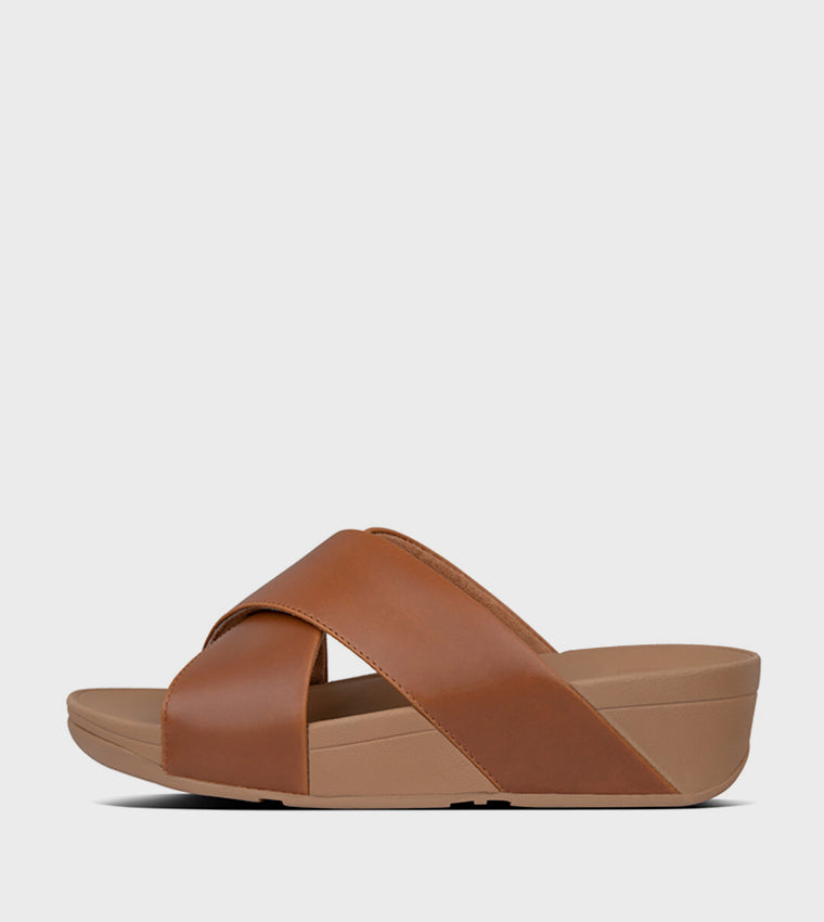 LULU CROSS SLIDE SANDALS - LEATHER LIGHT TAN