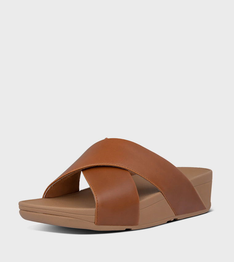 LULU CROSS SLIDE SANDALS - LEATHER LIGHT TAN