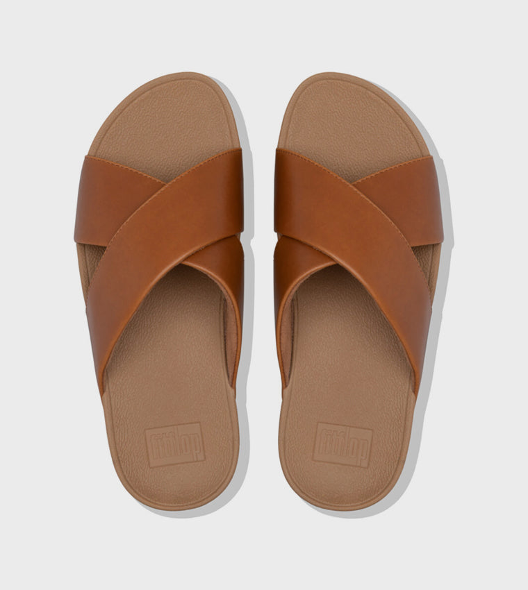 LULU CROSS SLIDE SANDALS - LEATHER LIGHT TAN