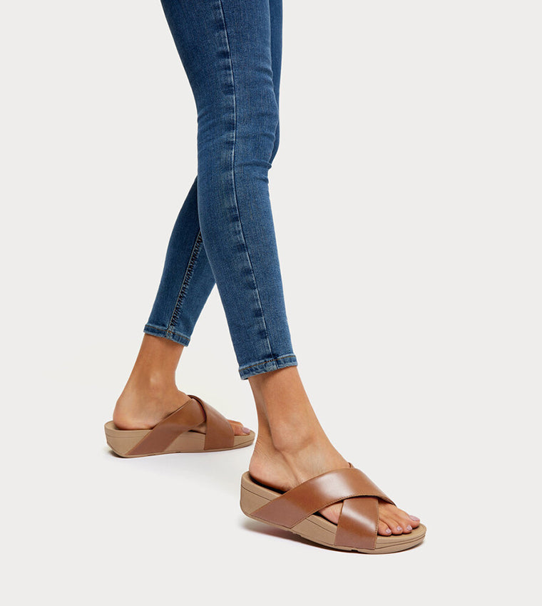 LULU CROSS SLIDE SANDALS - LEATHER LIGHT TAN