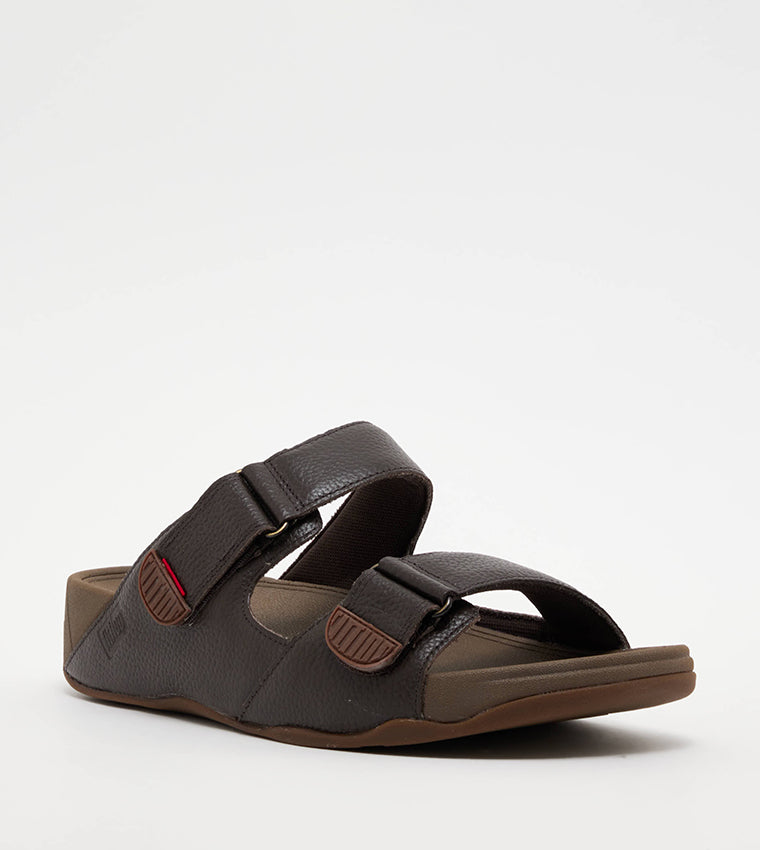 FITFLOP MENS GOGH MOC SLIDES SANDALS DARK BROWN