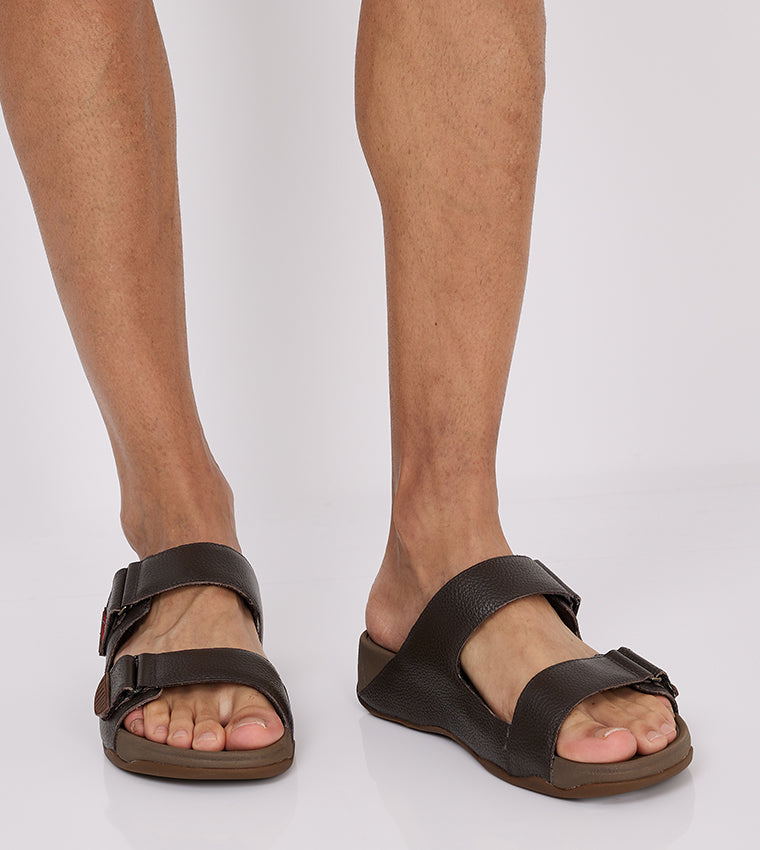 FITFLOP MENS GOGH MOC SLIDES SANDALS DARK BROWN
