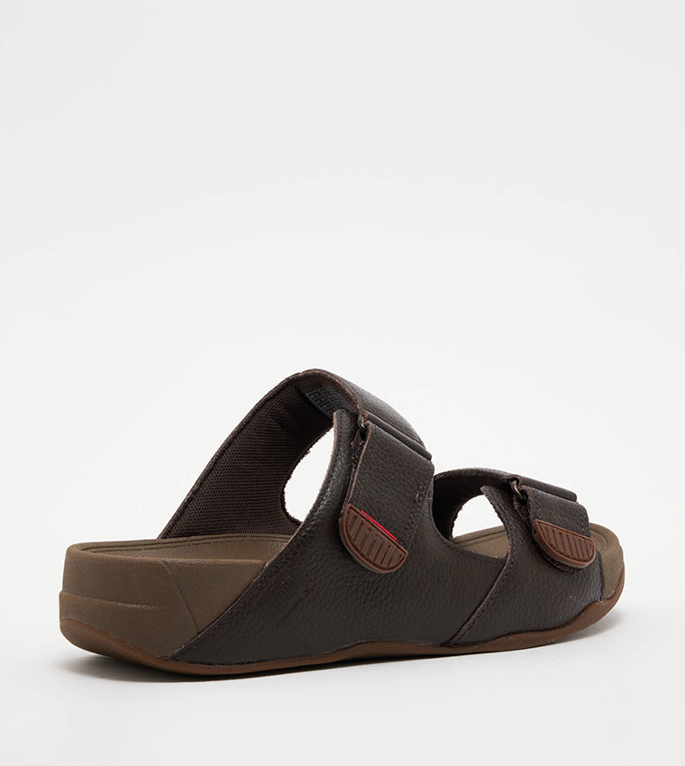 FITFLOP MENS GOGH MOC SLIDES SANDALS DARK BROWN