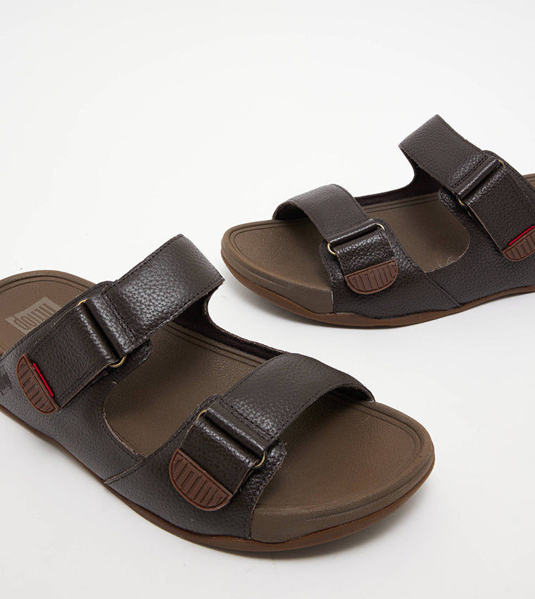 FITFLOP MENS GOGH MOC SLIDES SANDALS DARK BROWN