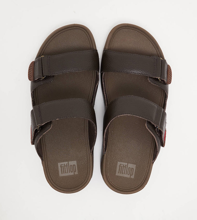 FITFLOP MENS GOGH MOC SLIDES SANDALS DARK BROWN