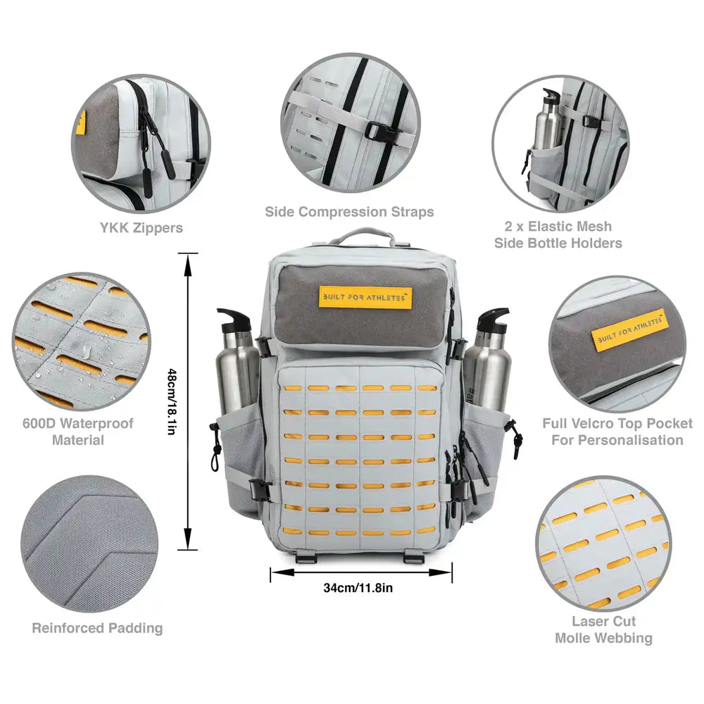 BUILT FOR ATHLETES BACKPACK GYM 25L - GREY & YELLOW