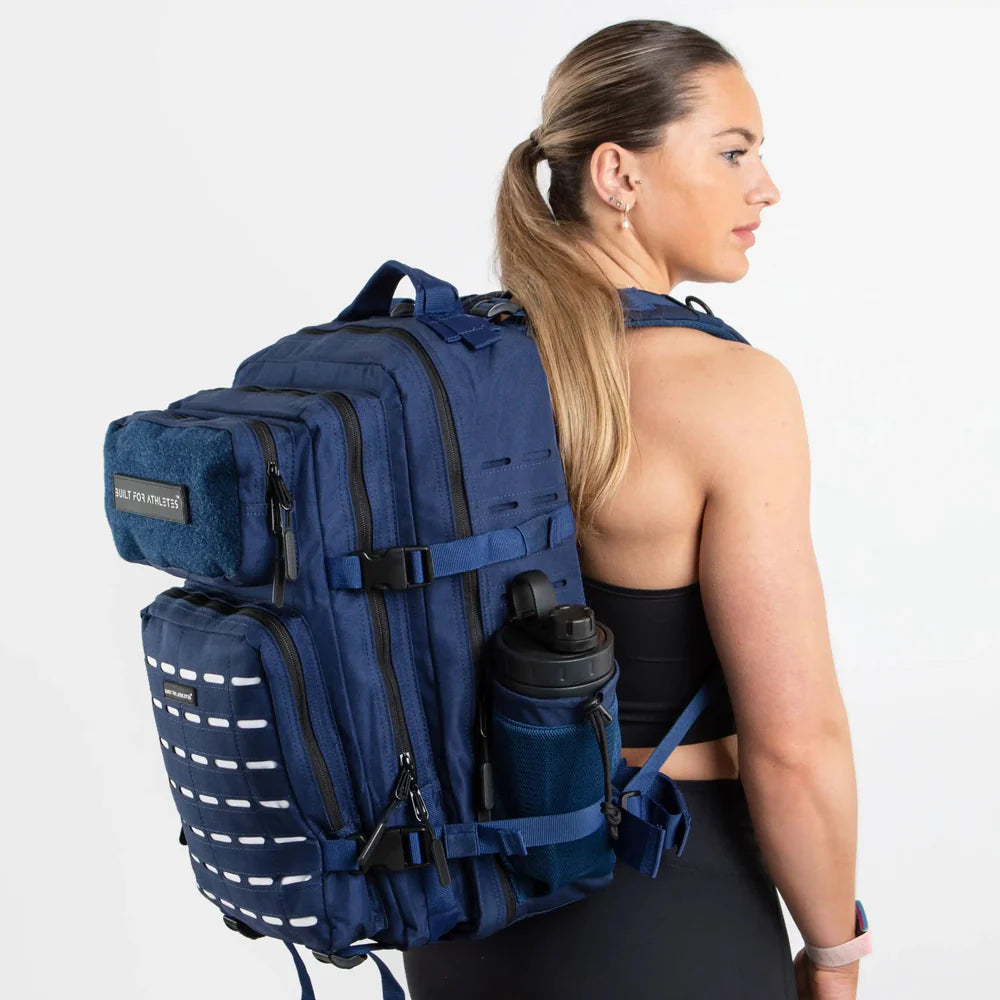 LARGE GYM BACKPACK BUILT FOR ATHLETES NAVY WHITE - Sole Therapy