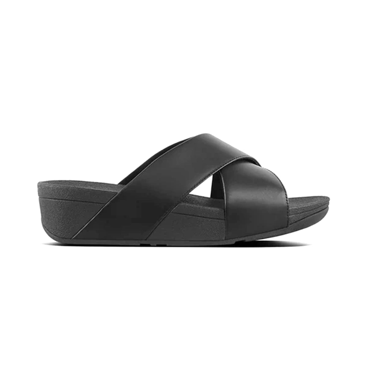 LULU CROSS SLIDE SANDALS - LEATHER BLACK - Sole Therapy
