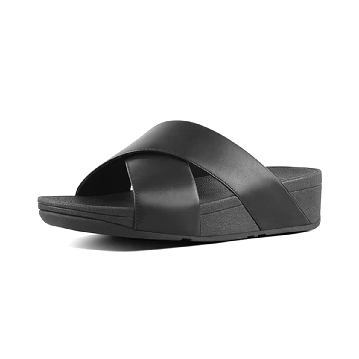 LULU CROSS SLIDE SANDALS - LEATHER BLACK - Sole Therapy