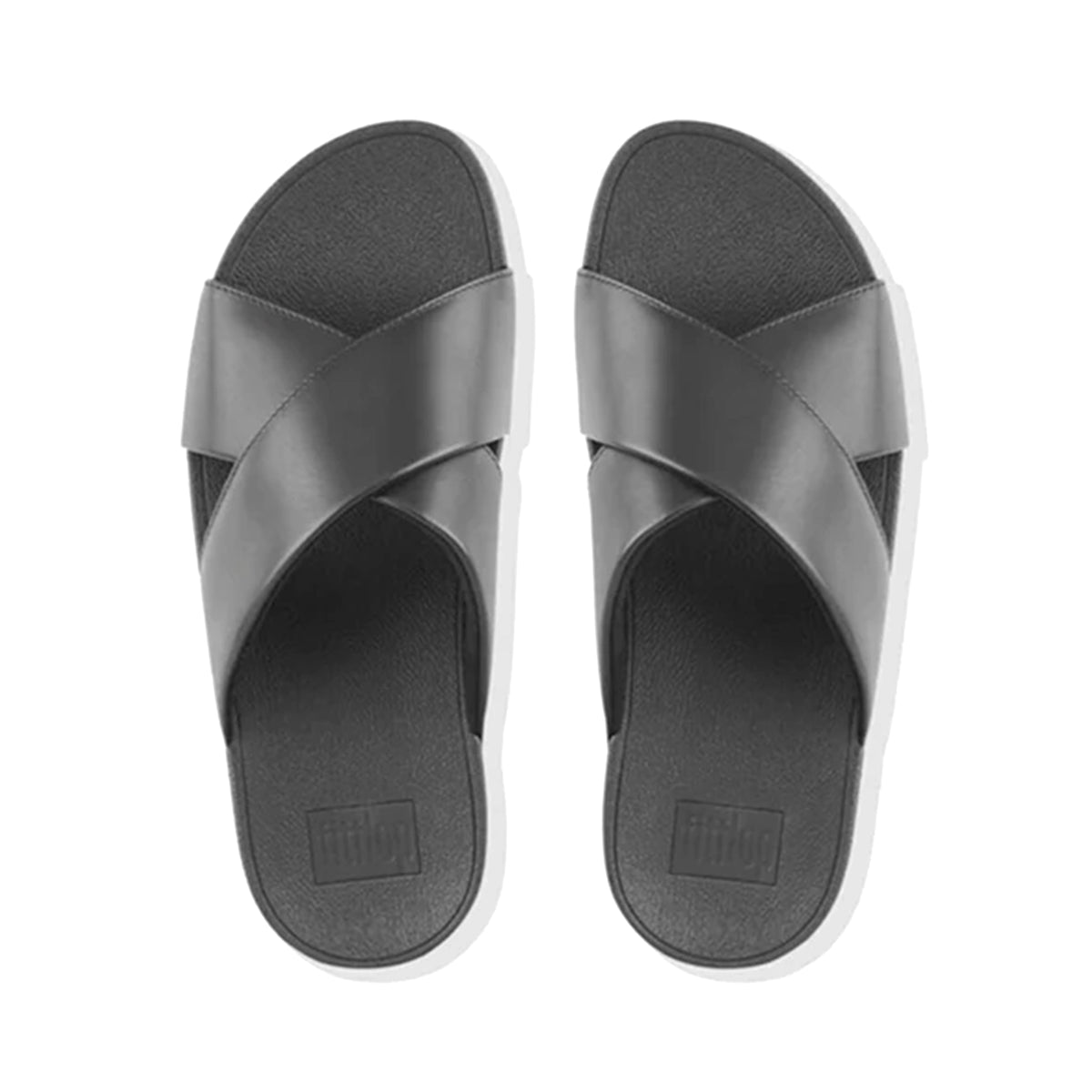 LULU CROSS SLIDE SANDALS - LEATHER BLACK - Sole Therapy