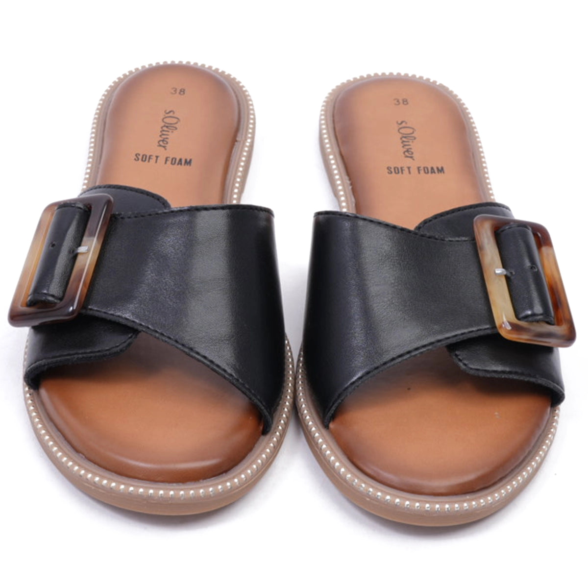 S. Oliver Soft Foam Buckle Sandals Black - Sole Therapy