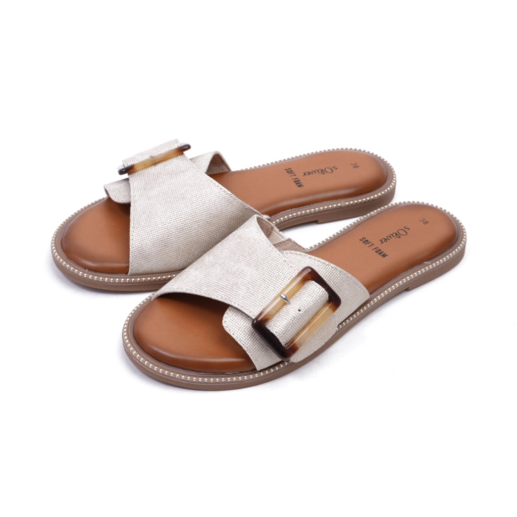 S. Oliver Soft Foam Buckle Sandals Champagne - Sole Therapy