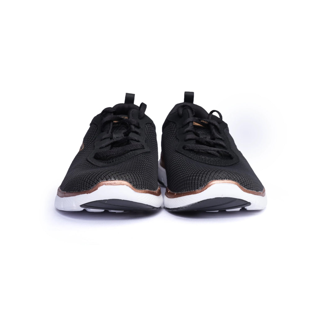 Skechers Womens Trainers Flex Appeal 3.0 Lace Up Black- Rose Gold - Sole Therapy