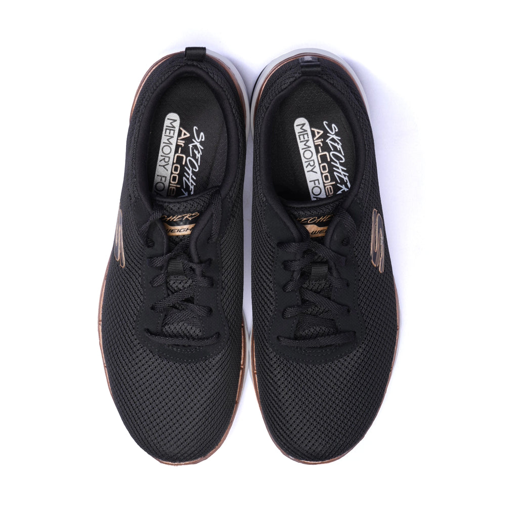 Skechers Womens Trainers Flex Appeal 3.0 Lace Up Black- Rose Gold - Sole Therapy