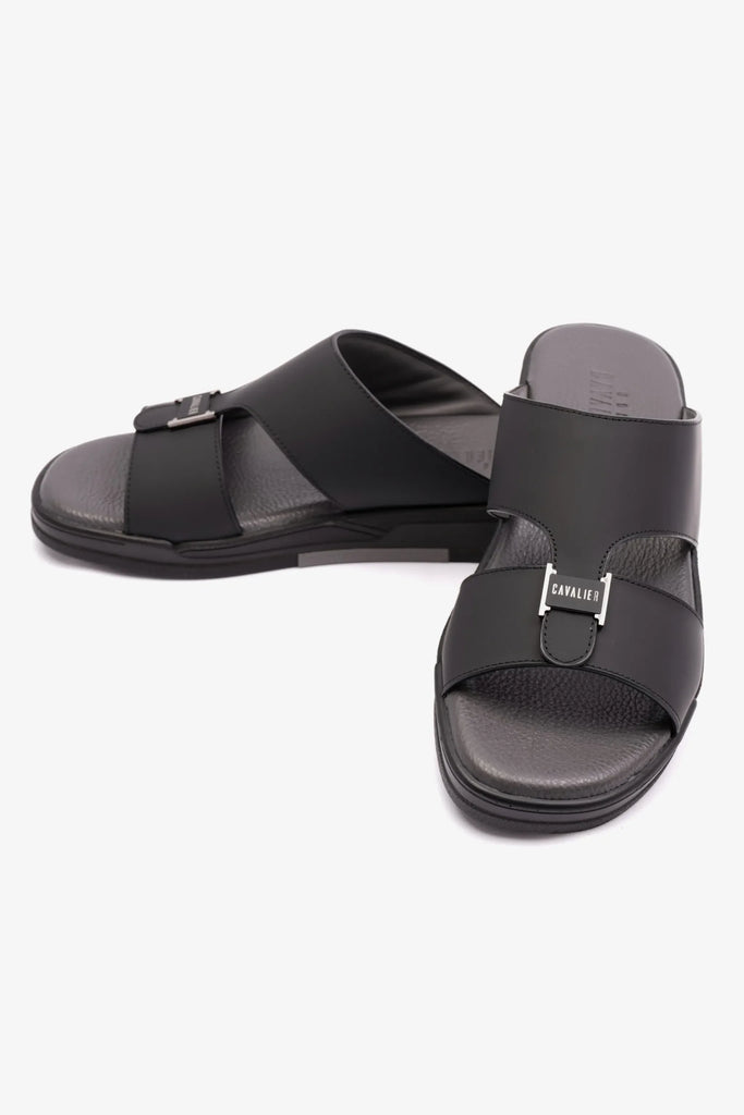 Uomo Cavalier Men's Matte Leather Arabic Sandals Black MSDCVHAR308 - Sole Therapy