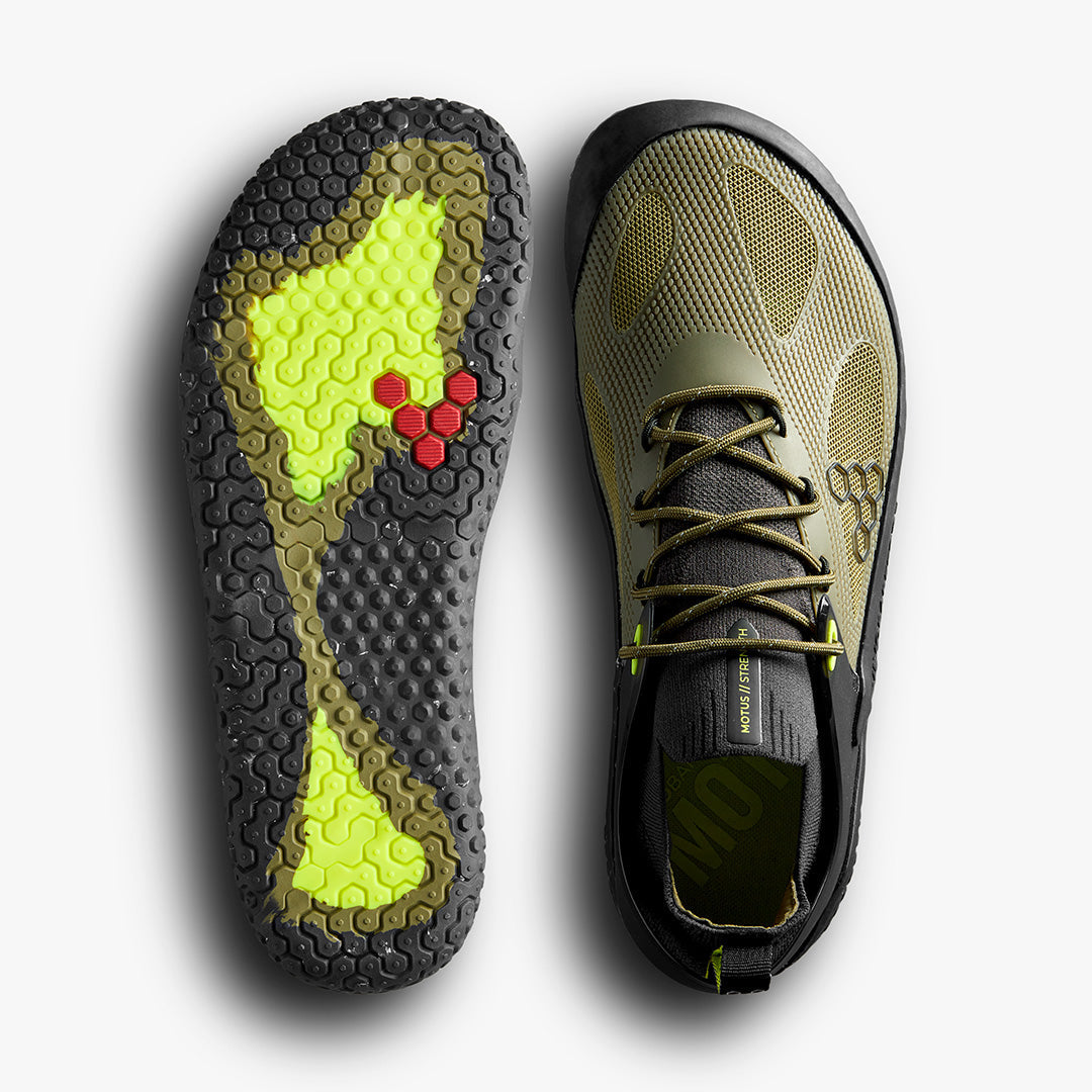 Vivobarefoot  Motus Strength Mens Forest Green-Acid Lime - Sole Therapy