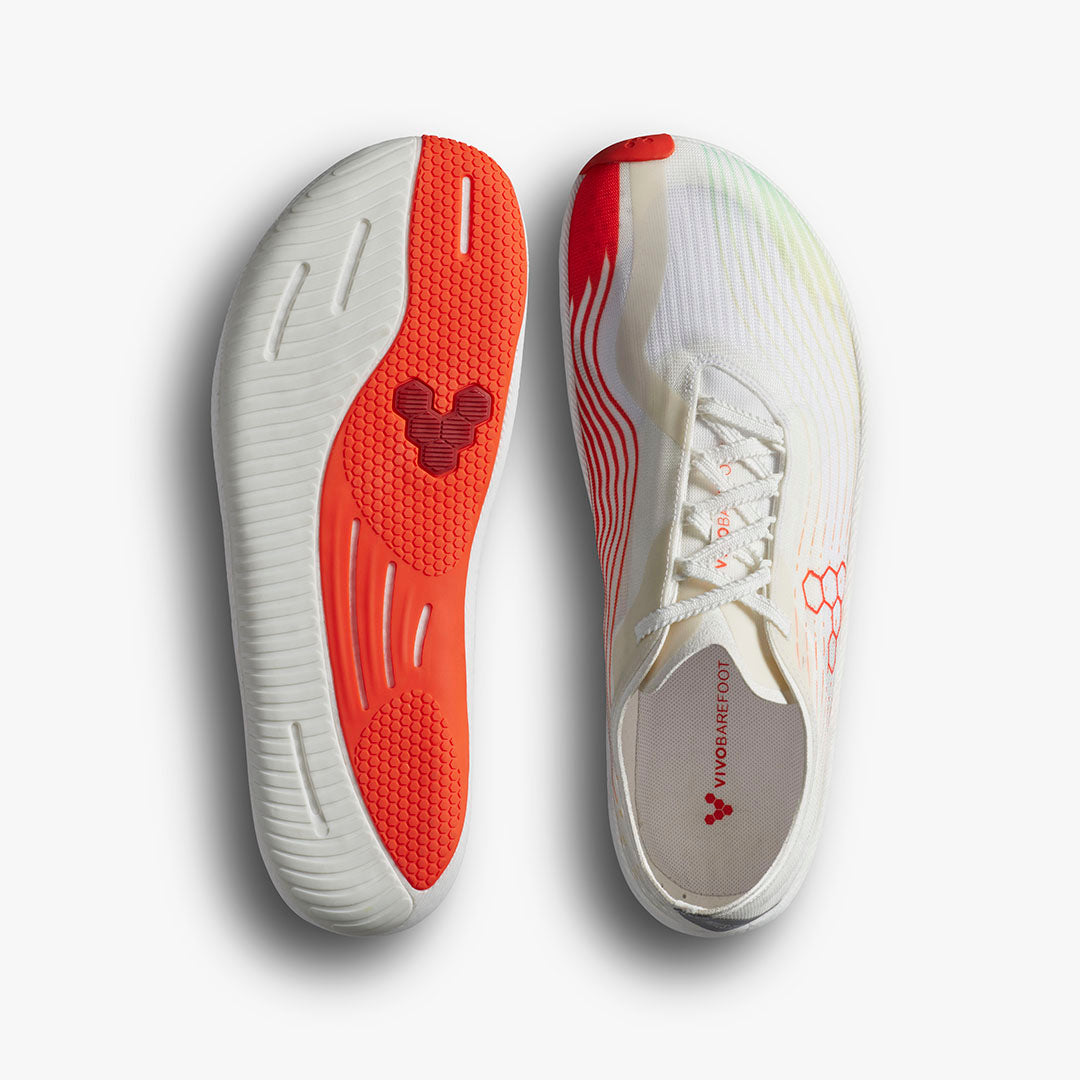 Vivobarefoot Primus Flow Womens Bright White/ Neon Orange - Sole Therapy
