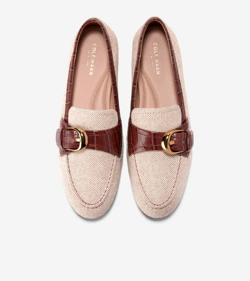 COLE HAAN LADIES GRAND AMBITION ALETTE BUCKLE LOAFERS BEIGE